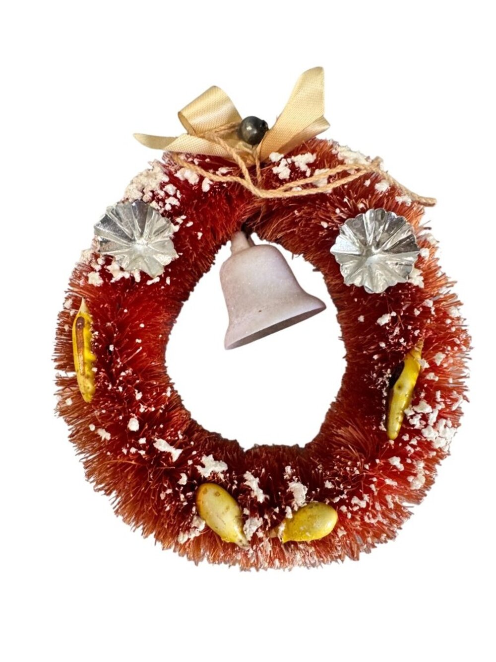 Set of 3 Vintage Bottle Brush Christmas Wreath Ornaments Bell Japan 4" - Picture 11 of 11